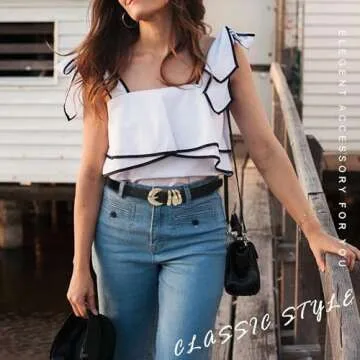 XZQTIVE 2 Pack Womens Skinny Leather Belts for Ladies Thin Waist Belt for Jeans Dresses Pants Coats with Fashion Gold Buckle