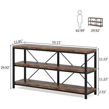 Tribesigns 55 Inches Long Sofa Table with Storage Shelves, 3 Tiers Industrial Rustic Console Table w...