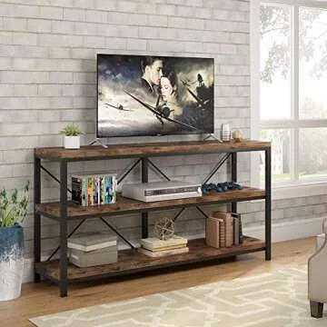 Tribesigns 55 Inches Long Sofa Table with Storage Shelves, 3 Tiers Industrial Rustic Console Table with Open Shelves, Three Decorative Shelf, Open TV Shelf for Living Room, Hallway, Book