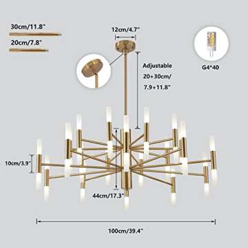 KCO Lighting Brushed Brass 40-Lights LED Sputnik Chandelier - Vintage Industrial Ceiling Fixture
