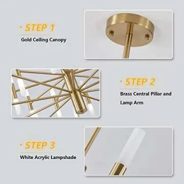 KCO Lighting Brushed Brass Sputnik Ceiling Chandelier Pendant Light