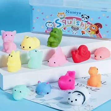 Nuseya 30pcs Mochi Squishy Toys No Duplicates Fidget Toys Gift for Kids Girl Boy Party Favor Kawaii Squishies Mini Sensory Stress Relief Toys Birthday Gift Classroom Prizes Goodie Bag Stuffers