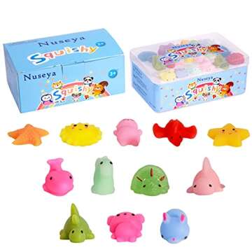 Nuseya 30pcs Mochi Squishy Toys No Duplicates Fidget Toys Gift for Kids Girl Boy Party Favor Kawaii Squishies Mini Sensory Stress Relief Toys Birthday Gift Classroom Prizes Goodie Bag Stuffers