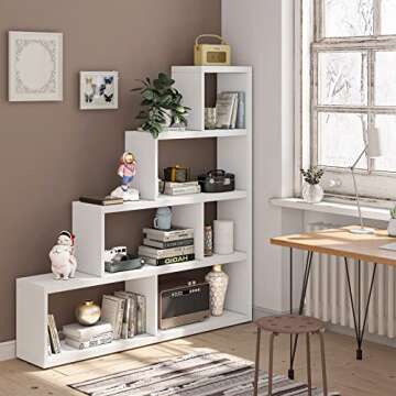Tangkula 6 Cubes Bookshelf, Freestanding 6-Cube Stepped Etagere Bookcase, L Shaped Ladder Corner Ope...