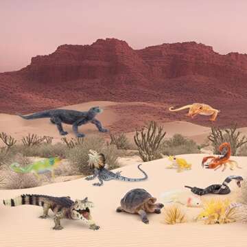 Toymany Reptile Animal Figurine Toys Set, 12 PCS Desert Amphibians Animal Figures with Komodo Dragon...