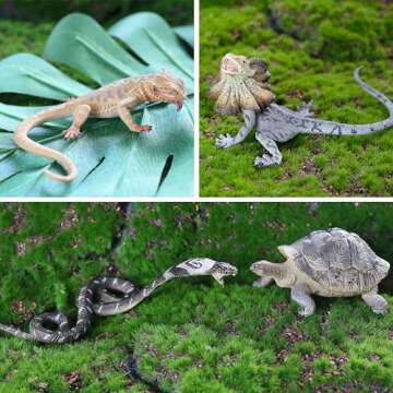 Toymany Reptile Animal Figurine Toys Set, 12 PCS Desert Amphibians Animal Figures with Komodo Dragon Lizard Snake Chameleon Rainforest Cold Blooded Animals Figures Party Favor for Kids
