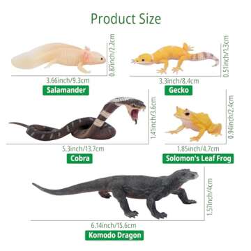 Toymany Reptile Animal Figurine Toys Set, 12 PCS Desert Amphibians Animal Figures with Komodo Dragon Lizard Snake Chameleon Rainforest Cold Blooded Animals Figures Party Favor for Kids