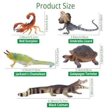 Toymany Reptile Animal Figurine Toys Set, 12 PCS Desert Amphibians Animal Figures with Komodo Dragon Lizard Snake Chameleon Rainforest Cold Blooded Animals Figures Party Favor for Kids