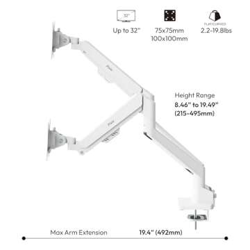 Pixio PS1D Wave White Dual Monitor Arm Stand for Desk