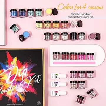 Modelones 33 Pcs Dip Powder Nail Kit Starter, 30 Colors Fall Nude Pink Dipping Nails Kit with Base Top Coat Activator Liquid Set and Nail Tools, Essential Dip System Kit No Lamp Needed Saving Time DIY Manicure Salon