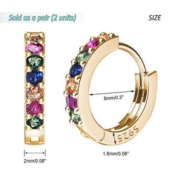 SWEETV 925 Sterling Silver Huggie Earrings for Women, 14K Gold Plated Small Huggies Hoop Earrings for Cartilage, Hypoallergenic-suitable for ages 15+