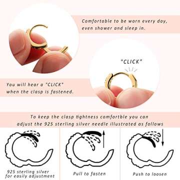 SWEETV 925 Sterling Silver Huggie Earrings for Women, 14K Gold Plated Small Huggies Hoop Earrings for Cartilage, Hypoallergenic-suitable for ages 15+