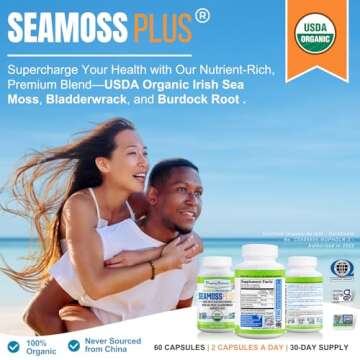 Power By Naturals Sea Moss Plus - USDA Organic Irish Sea Moss Capsules w/Wild Harvested Irish Seamoss, Bladderwrack & Burdock Root Immunity Supplement Sea Moss Pills for Adult 60Ct - 1 Pack