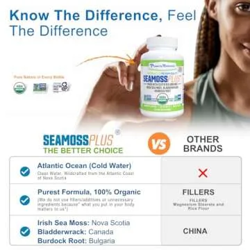 Power By Naturals Sea Moss Plus - USDA Organic Irish Sea Moss Capsules w/Wild Harvested Irish Seamoss, Bladderwrack & Burdock Root Immunity Supplement Sea Moss Pills for Adult 60Ct - 1 Pack