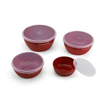 KitchenAid Classic Prep Bowls with Lids Set of 4 Small Nesting Bowls for Ingredient Prep and Storage...