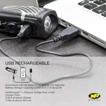 NiteRider Lumina Micro 850 Front Bike Light LED USB Rechargeable Water Resistant Mountain Road Commuting City Urban Cycling Safety Flashlight, Black, 6783