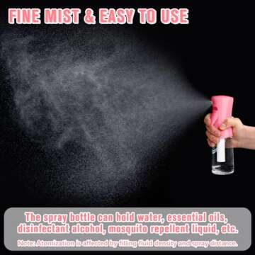 Spray Bottle, Fine Mist Spray Bottle for Hair, Ultra-Fine Continuous Spray Bottle for Skincare, Plant Care, Pet Grooming, Cleaning and Disinfection, Refillable Spray Container (1Pcs Dark Pink 6.8oz)