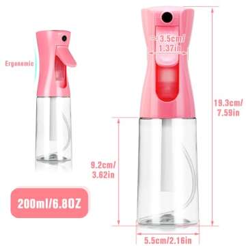 Spray Bottle, Fine Mist Spray Bottle for Hair, Ultra-Fine Continuous Spray Bottle for Skincare, Plant Care, Pet Grooming, Cleaning and Disinfection, Refillable Spray Container (1Pcs Dark Pink 6.8oz)