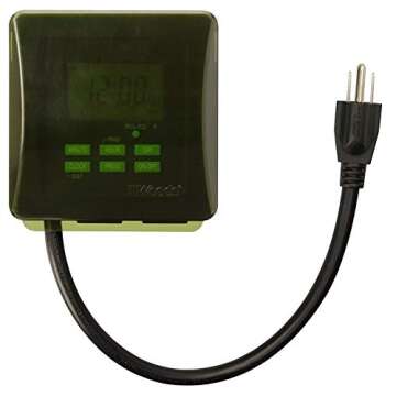 Woods 50015WD Outdoor 7-Day Heavy Duty Digital Plug-in Timer; 2 Grounded Outlets; Weatherproof; Perf...