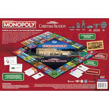 Monopoly National Lampoons Christmas Vacation, Featuring Themed Tokens Squirrel, Egg Nog Glass, Chainsaw & More, 2-6 Players, Ages 15+, Play Time 60+, Officially Licensed National Lampoons Board Game