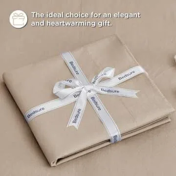 Bedsure Cotton Percale Queen Sheet Set - 100% Cotton Bed Set for Queen Size Bed, Breathable & Crirsp Soft Sheets, Deep Pocket Up to 16 Inches, Bedding Bedsheets & Pillowcases, Taupe