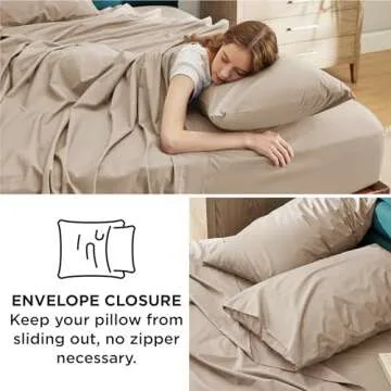 Bedsure Cotton Percale Queen Sheet Set - 100% Cotton Bed Set for Queen Size Bed, Breathable & Crirsp Soft Sheets, Deep Pocket Up to 16 Inches, Bedding Bedsheets & Pillowcases, Taupe