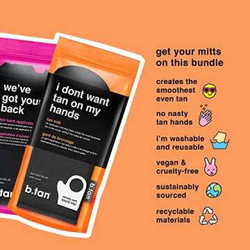 b.tan Back + Body Self Tanning Mitt Applicator Kit | Get Your Mitts on This Bundle - Streak-Free, Ve...