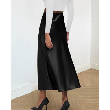 Elegant BTFBM Satin Midi Skirt for Women - Flared A-Line Style