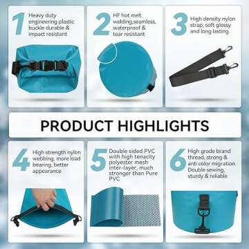 MARCHWAY Floating Waterproof Dry Bag Backpack 5L/10L/20L/30L/40L, Roll Top Sack Keeps Gear Dry for Kayaking, Rafting, Boating, Swimming, Camping, Hiking, Beach, Fishing (Teal, 5L)