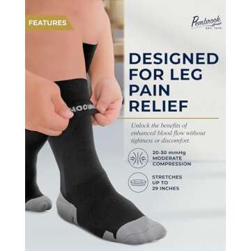 Pembrook Plus Size Compression Socks Wide Calf - Up to 6XL | Black Wide Calf Compression Socks Women...