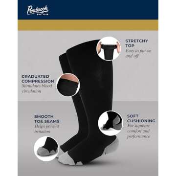 Pembrook Plus Size Compression Socks Wide Calf - Up to 6XL | Black Wide Calf Compression Socks Women Plus Size | Circulation Support Extra Wide Calf Compression Socks