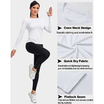 TELALEO 4 Pack Women's Compression Shirt Long Sleeve Performance Workout Baselayer Athletic Top Sports Gear-Black/Grey/White/Blue Small