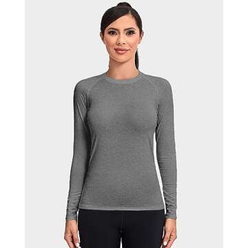 TELALEO 4 Pack Women's Compression Shirt Long Sleeve Performance Workout Baselayer Athletic Top Sports Gear-Black/Grey/White/Blue Small