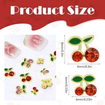 Dimeho 40Pcs 3D Cherry Nail Charms Rhinestones Shiny Gems Nail Accessories Jewelry Decorations Cute ...
