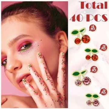 Dimeho 40Pcs 3D Cherry Nail Charms Rhinestones Shiny Gems Nail Accessories Jewelry Decorations Cute Fruit Nail Diamond for Women Girls Art Design DIY Manicure Craft Jewelry