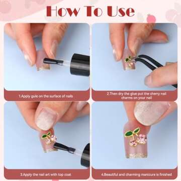 Dimeho 40Pcs 3D Cherry Nail Charms Rhinestones Shiny Gems Nail Accessories Jewelry Decorations Cute Fruit Nail Diamond for Women Girls Art Design DIY Manicure Craft Jewelry