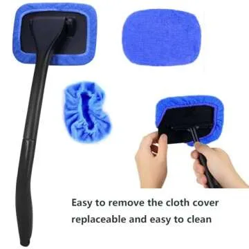 desin Car Windshield Cleaning Tool, Windshield Cleaner with 5 Washable and Reusable Microfiber Pads and Extendable Handle, for Auto Glass Wiper (Blue)