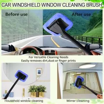 desin Car Windshield Cleaning Tool, Windshield Cleaner with 5 Washable and Reusable Microfiber Pads and Extendable Handle, for Auto Glass Wiper (Blue)