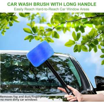desin Car Windshield Cleaning Tool, Windshield Cleaner with 5 Washable and Reusable Microfiber Pads and Extendable Handle, for Auto Glass Wiper (Blue)