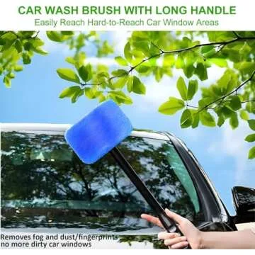 desin Car Windshield Cleaning Tool, Windshield Cleaner with 5 Washable and Reusable Microfiber Pads and Extendable Handle, for Auto Glass Wiper (Blue)