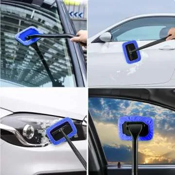 desin Car Windshield Cleaning Tool, Windshield Cleaner with 5 Washable and Reusable Microfiber Pads and Extendable Handle, for Auto Glass Wiper (Blue)
