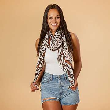 Hadley Wren Women's Lightweight Spring Animal Print Fashion Scarf, Urban Safari Brown, One Size