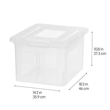 IRIS USA Plastic File Box Organizer with Secure Durable Latching Lid and File Rails, Letter & Legal Size, Nestable and Stackable, 4 Pack, Clear