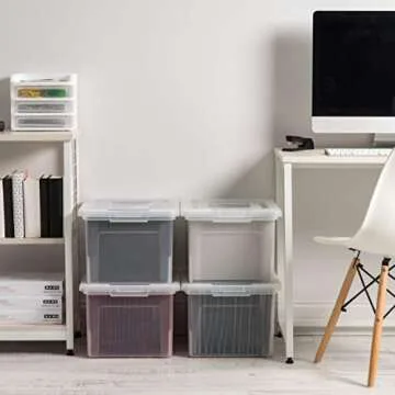 IRIS USA Plastic File Box Organizer with Secure Durable Latching Lid and File Rails, Letter & Legal Size, Nestable and Stackable, 4 Pack, Clear