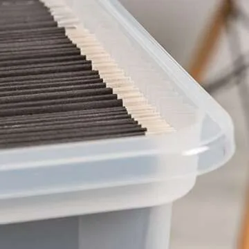 IRIS USA Plastic File Box Organizer with Secure Durable Latching Lid and File Rails, Letter & Legal Size, Nestable and Stackable, 4 Pack, Clear