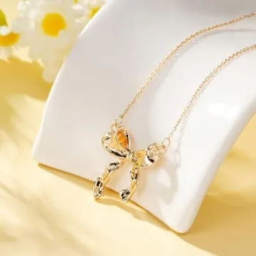Elegant VULETO Gold Bow Necklace Perfect for Women