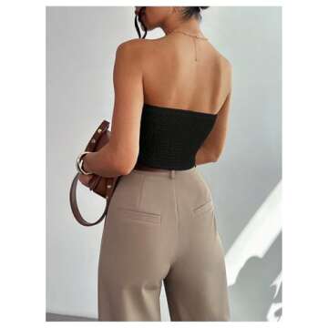 GORGLITTER Women's Strapless Tube Top Open Back Sleeveless Smocked Twist Bandeau Top Going Out Summe...