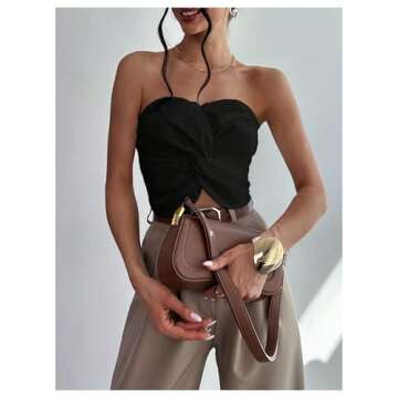 GORGLITTER Women's Strapless Tube Top Open Back Sleeveless Smocked Twist Bandeau Top Going Out Summer Crop Tops 2025 Black X-Small