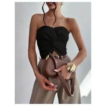 GORGLITTER Women's Strapless Tube Top Open Back Sleeveless Smocked Twist Bandeau Top Going Out Summer Crop Tops 2025 Black X-Small