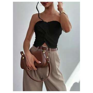 GORGLITTER Women's Strapless Tube Top Open Back Sleeveless Smocked Twist Bandeau Top Going Out Summer Crop Tops 2025 Black X-Small